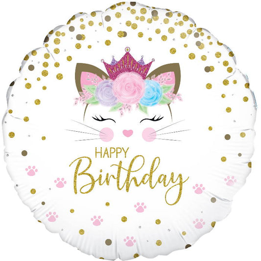 Floral Kitten Happy Birthday Foil Balloon 18 Inch | Party Save Smile