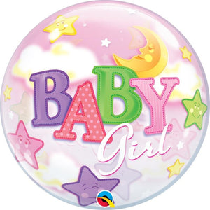Baby Girl Moon & Stars Bubble Balloon 22 inches