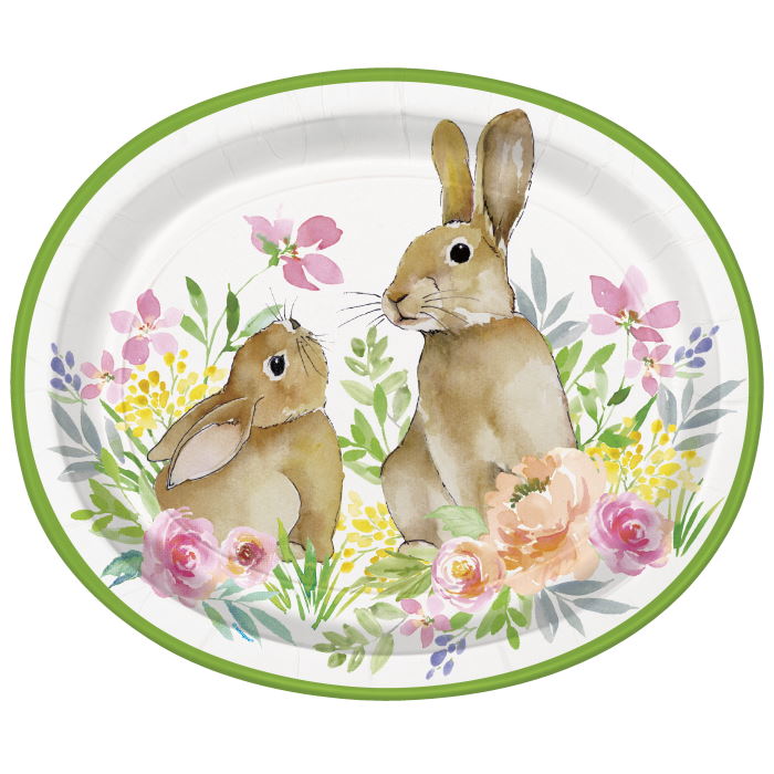 Easter Rabbits Pastel Oval 30cm Plates Pack of 8 | Party Save Smile