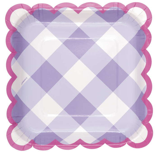 Pastel Lilac Gingham Party Plates