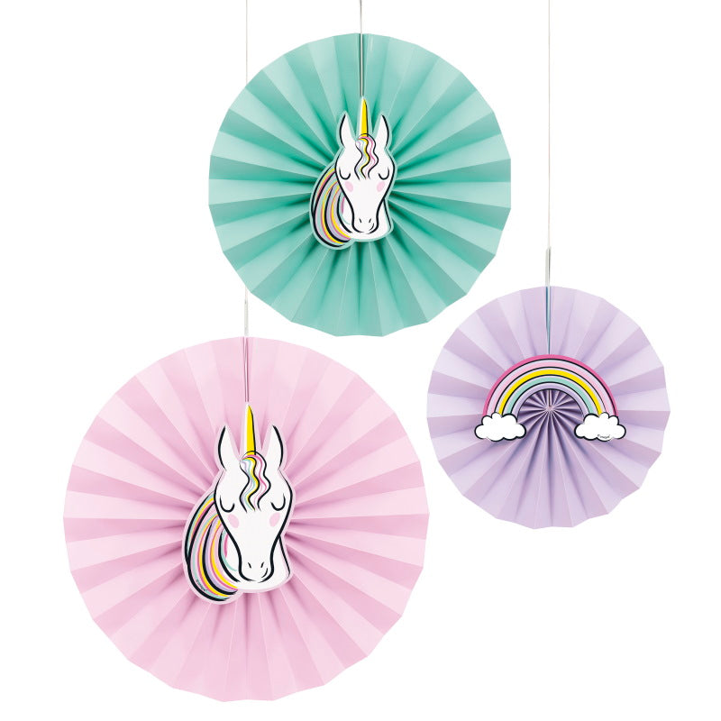 Pastel Coloured Unicorn Paper Fans Pack of 3 | Party Save Smile