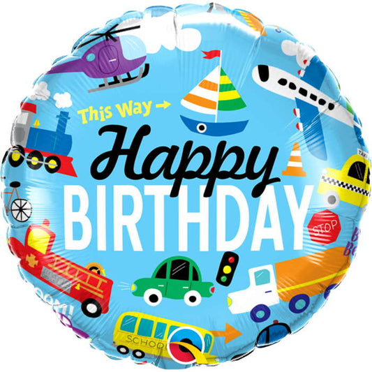 Transport Happy Birthday Foil Balloons 18 Inches | Party Save Smile