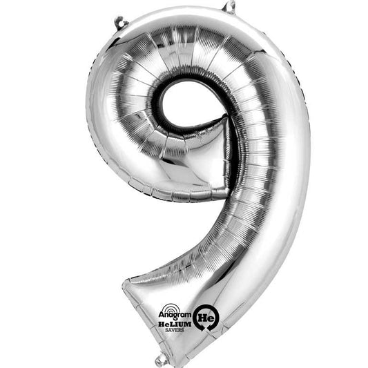 Silver Number 9 Foil Balloonr Anagram 35 inch | Party Save Smile