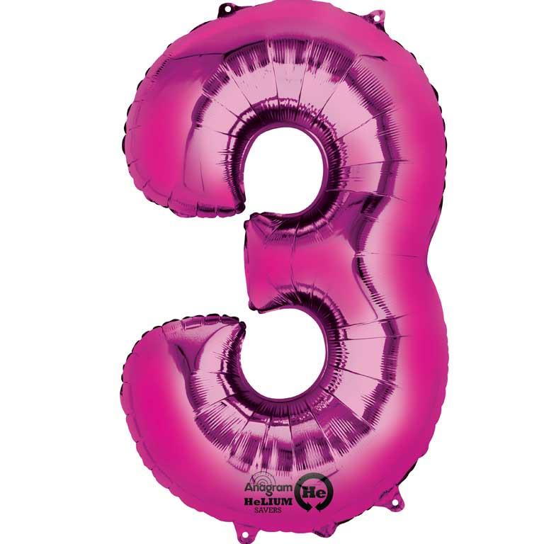 Pink Number 3 Balloons - Anagram 35 inch | Party Save Smile