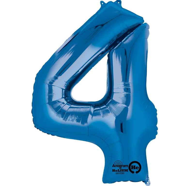 Blue Number 4 Foil Balloon Anagram 34 inch | Party Save Smile
