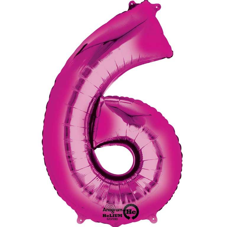 Number 6 Foil Balloon - Pink Anagram 35 inch | Party Save Smile