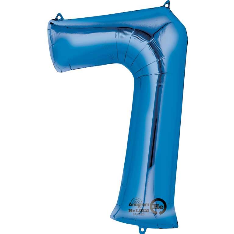 Foil Balloon Number 7: Blue Anagram 35 inch | Party Save Smile