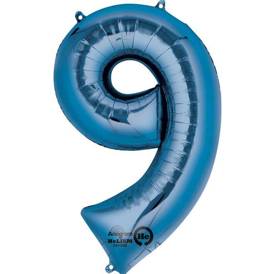 Blue Number 9 Foil Balloon Anagram 35 inch | Party Save Smile