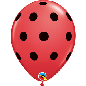 Red and Black Polka Dot Latex Balloons 11 Inch