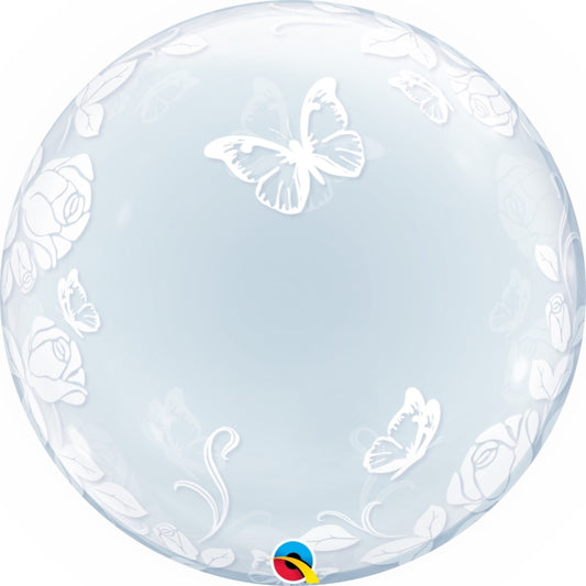 Roses and Butterflies Qualatex Deco Bubble Party Balloon