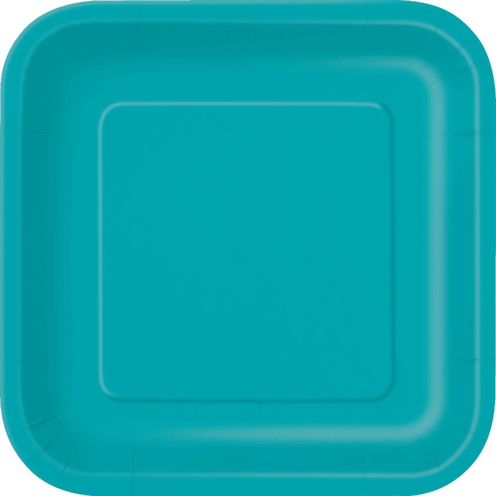 Square Teal Cake Plates (Paper) Pack of 16 | Party Save Smile