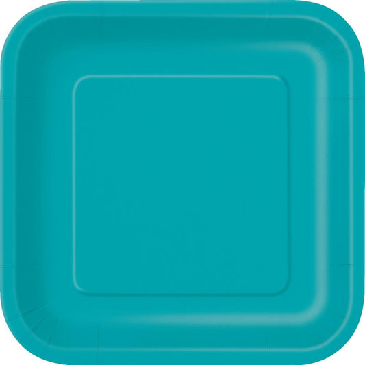 Square Teal Cake Plates (Paper) Pack of 16 | Party Save Smile
