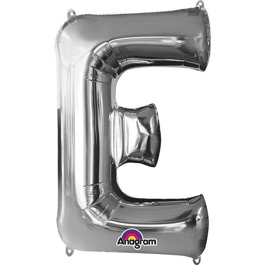 Silver Letter E Foil Balloon Air Fill 16 Inch Anagram | Party Save Smile