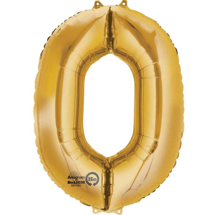 Gold Number 0 Foil Balloon Air Fill 16 Inch Anagram | Party Save Smile
