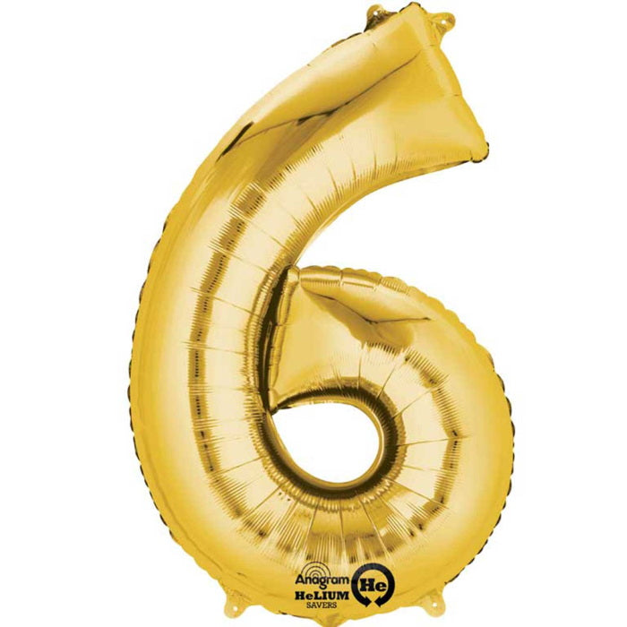 Gold Number 6 Foil Balloon Air Fill 16 Inch Anagram | Party Save Smile