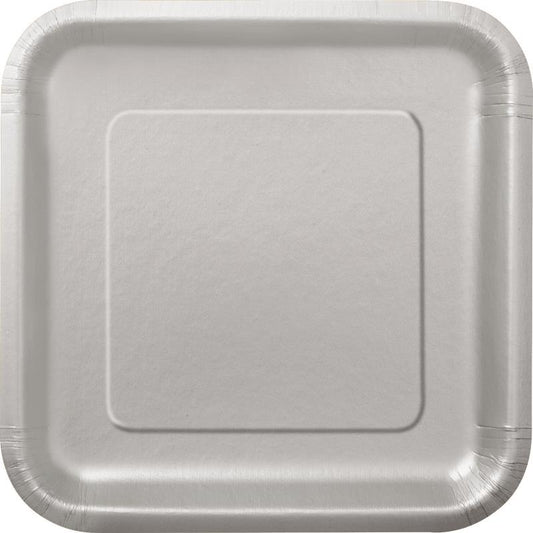 Silver Square Party Plates Pack of 14 | Party Save Smile