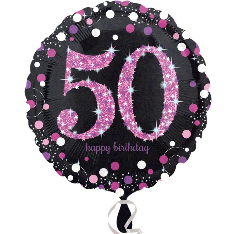 Pink Sparkle 50th Birthday Foil Balloon 18 Inches | Party Save Smile