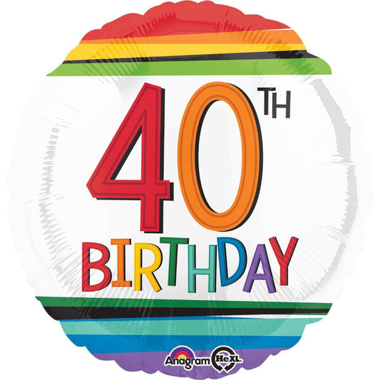 Rainbow 40th Birthday Foil Balloon 18 Inch | Party Save Smile