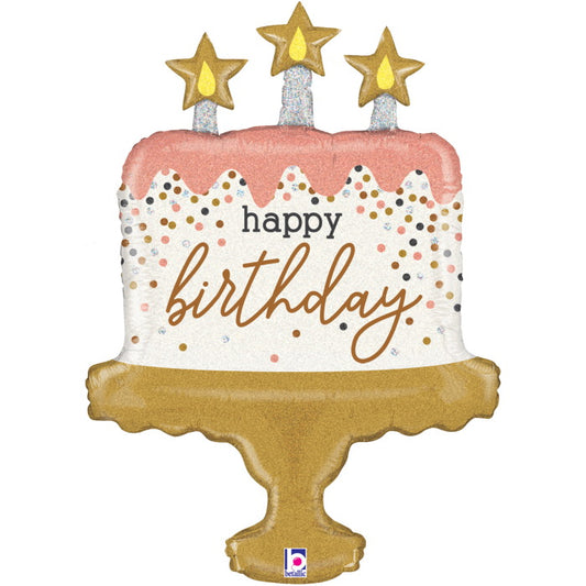 Rose Gold Cake Birthday Foil Balloon 33 Inches | Party Save Smile