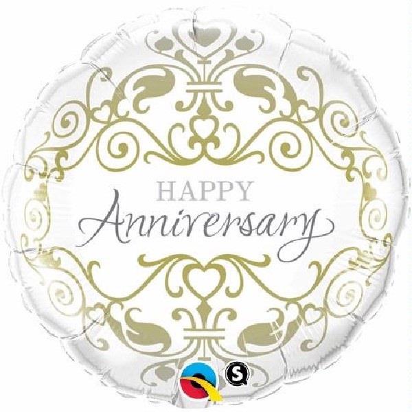 Gold & White Happy Anniversary Foil Balloon 18 inch | Party Save Smile