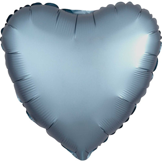 Steel Blue Heart Foil Balloon - Anagram Satin Luxe 18 Inch | Party Save Smile