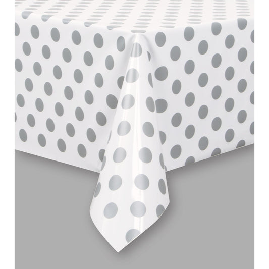 Silver Polka Dot Party Tablecover Tablecloth | Party Save Smile