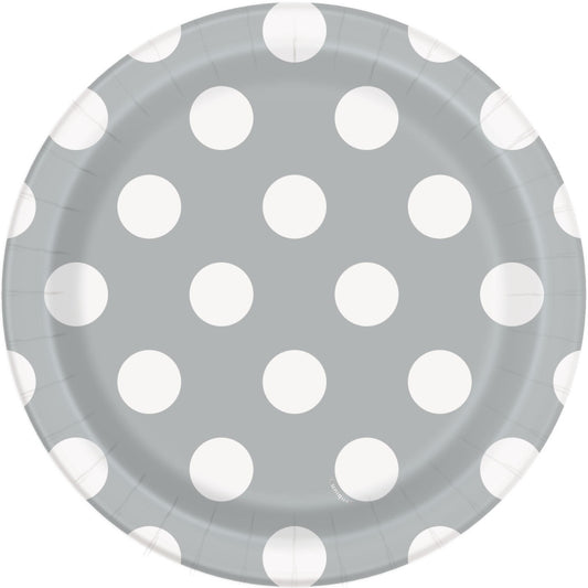 Silver Polka Dot Party Cake Plates Pack of 8 | Party Save Smile