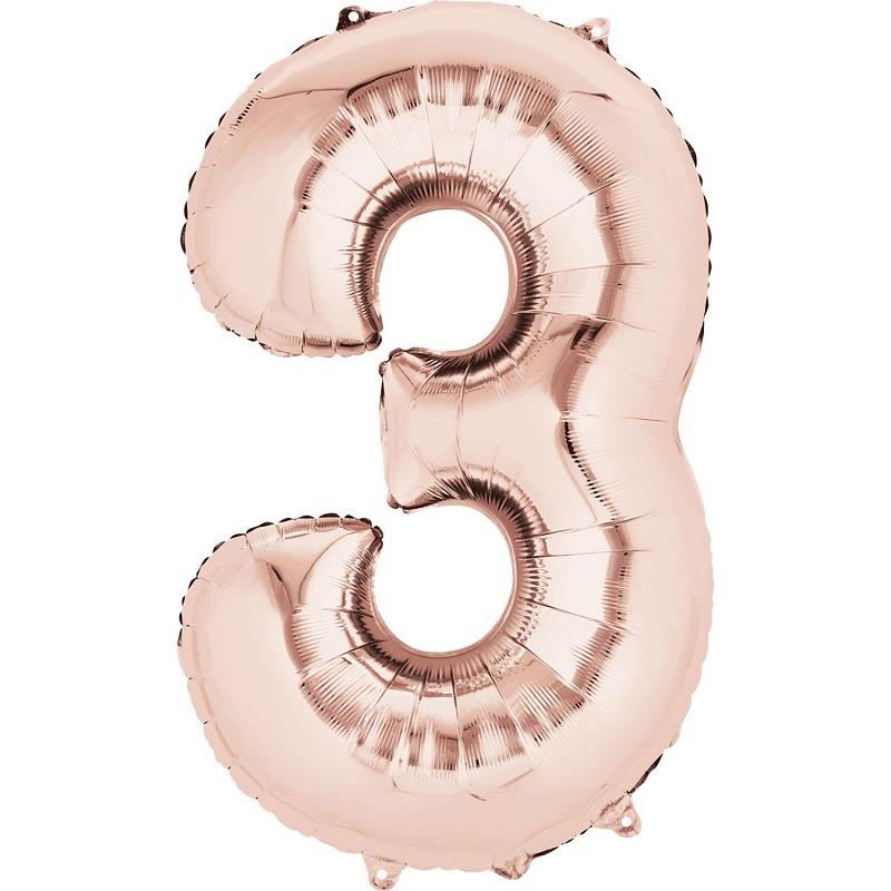 Rose Gold Number 3 Foil Balloon Air Fill 16 Inch Anagram | Party Save Smile
