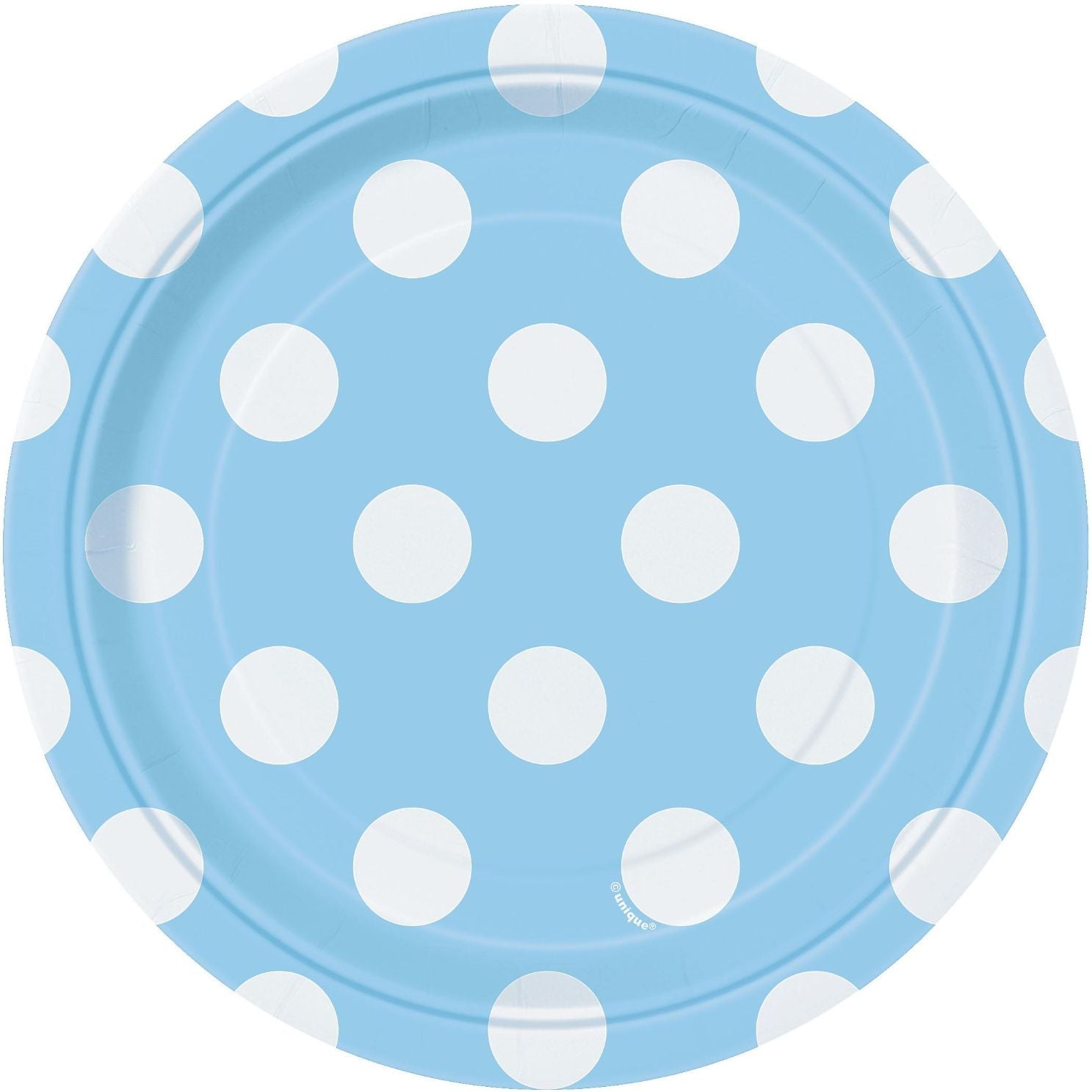 Powder Blue Polka Dot Party Cake Plates 18cm Pack of 8 | Party Save Smile
