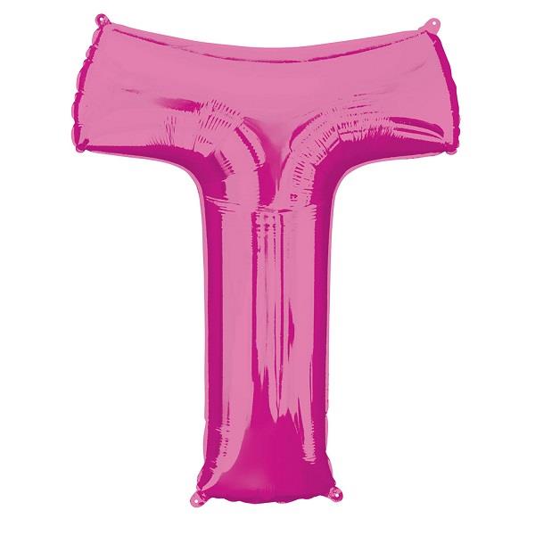 Pink Letter T Foil Balloon Air Fill 16 Inch Anagram | Party Save Smile