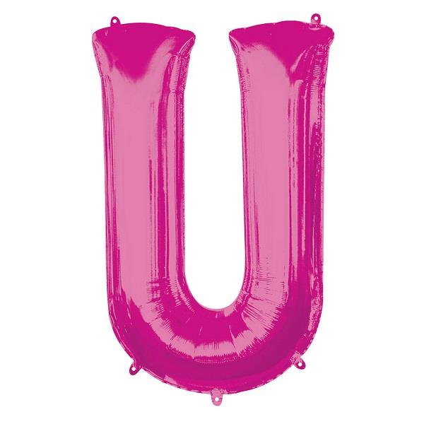 Pink Letter U Foil Balloon Air Fill 16 Inch Anagram | Party Save Smile