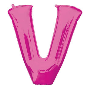 Pink Letter V Foil Balloon Air Fill 16 Inch Anagram
