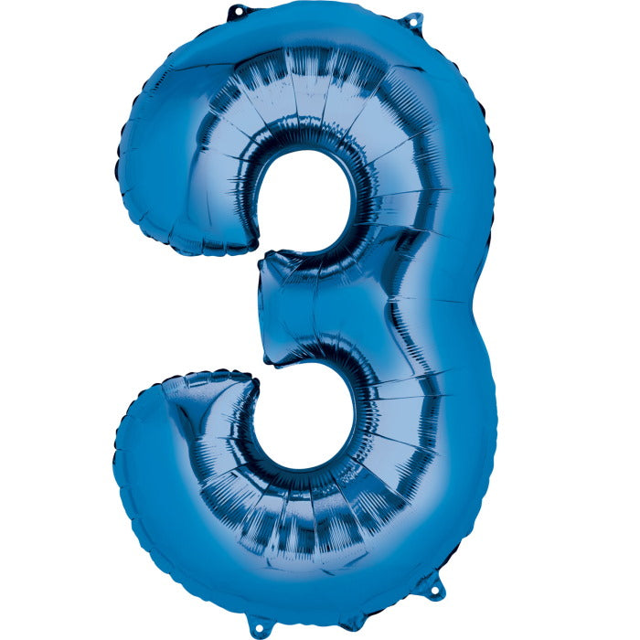 Blue Number 3 Foil Balloon Air Fill 16 Inch Anagram | Party Save Smile