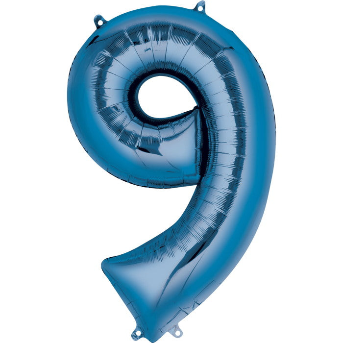 Blue Number 9 Foil Balloon Air Fill 16 Inch Anagram | Party Save Smile