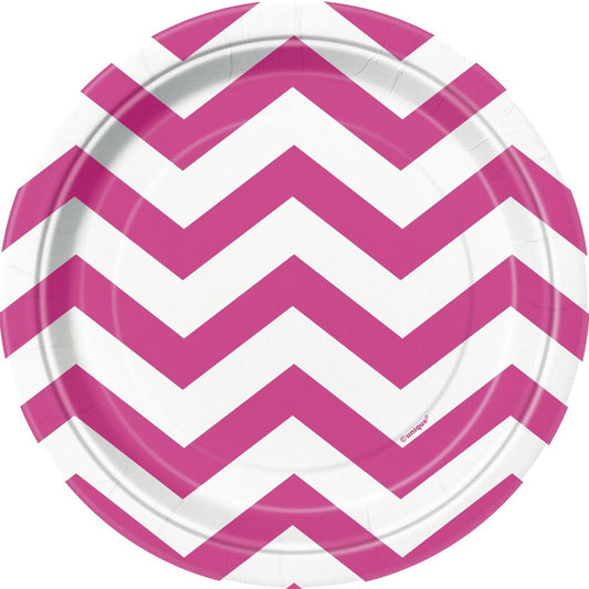 Hot Pink Chevron Party Cake Plates 17cm Pack of 8 | Party Save Smile