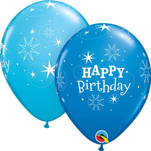 Latex Blue Birthday Balloons Star Print 11 Inch