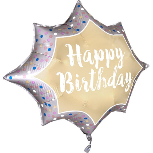 Satin Gold Burst Happy Birthday Balloon 35 inches | Party Save Smile