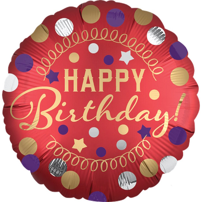 Red Satin Happy Birthday Foil Balloon 18 Inches | Party Save Smile