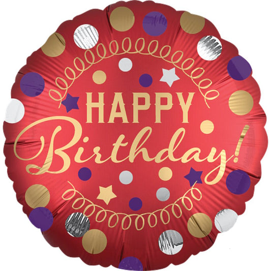 Red Satin Happy Birthday Foil Balloon 18 Inches | Party Save Smile
