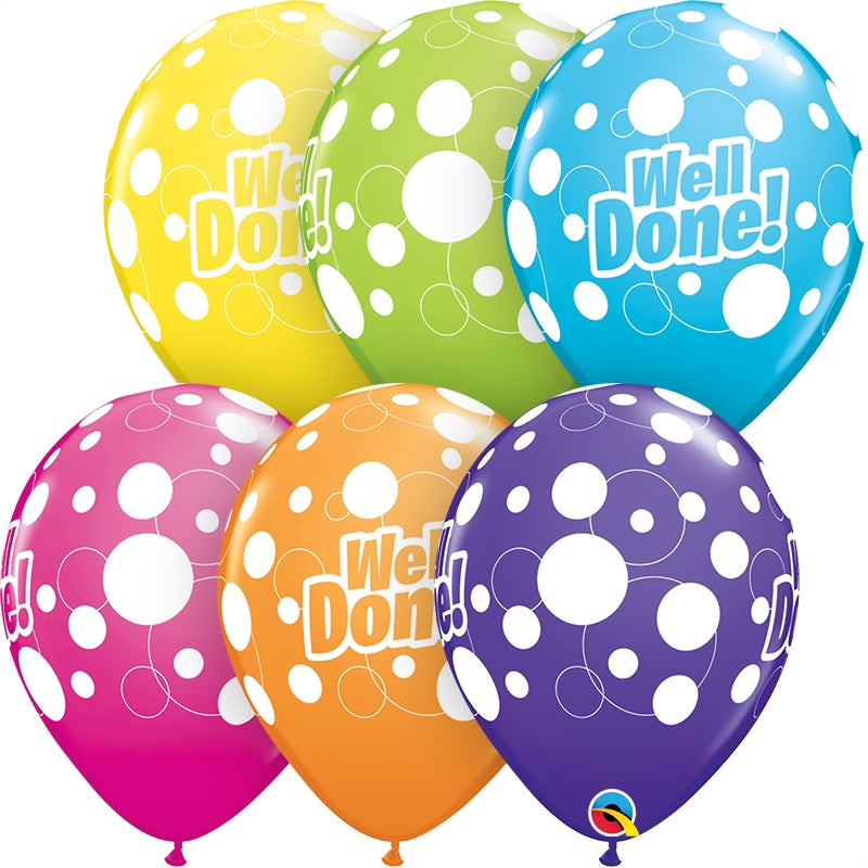 Colourful Polka Dot Well Done Latex Balloons - Qualatex