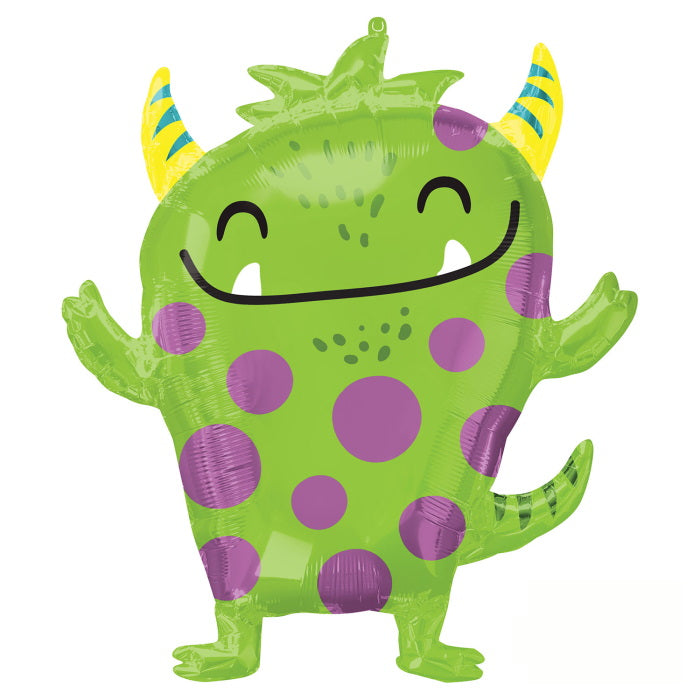 Happy Little Green Monster Shaped Foil Balloon 73cm | Party Save Smile