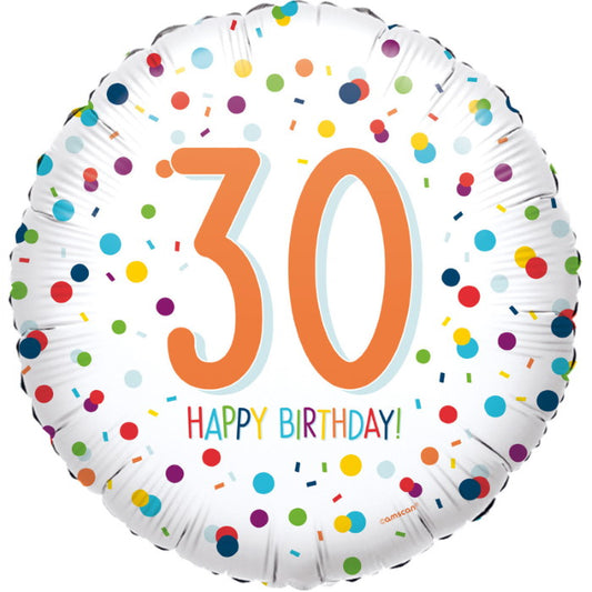 Rainbow Colourful Confetti 30th Birthday 18" Foil | Helium Balloon