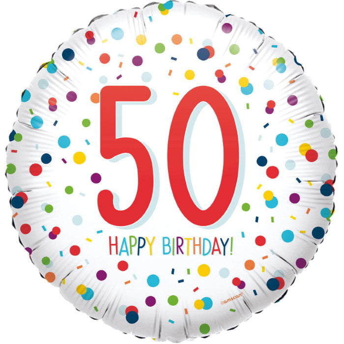 Rainbow 50th Birthday Foil Balloons 18 inches | Party Save Smile