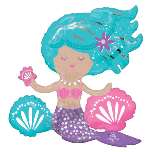 Shimmering Mermaid Sitting Balloon - Air Fill | Party Save Smile