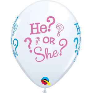 He or She Gender Reveal Latex Balloons 11 Inch Qualatex