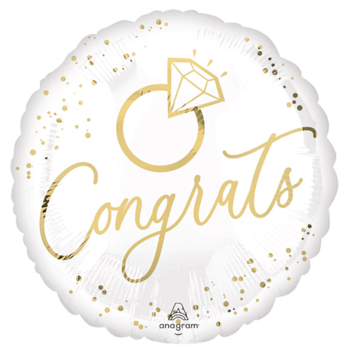 White & Gold Congrats Wedding Ring Foil Balloon 18 Inches | Party Save Smile