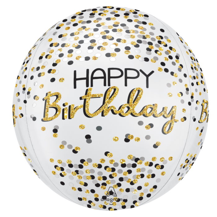 Gold and Black Birthday Orbz Balloon 15 inches | Party Save Smile