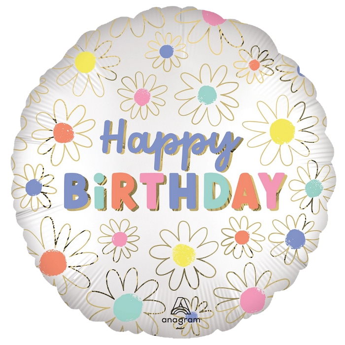 Satin Daisy Happy Birthday Foil Balloon 18 Inches | Party Save Smile