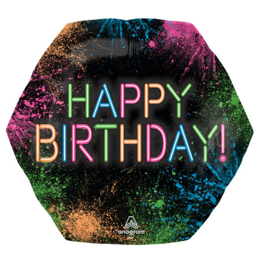Neon Happy Birthday Foil Balloon 23 inches | Party Save Smile