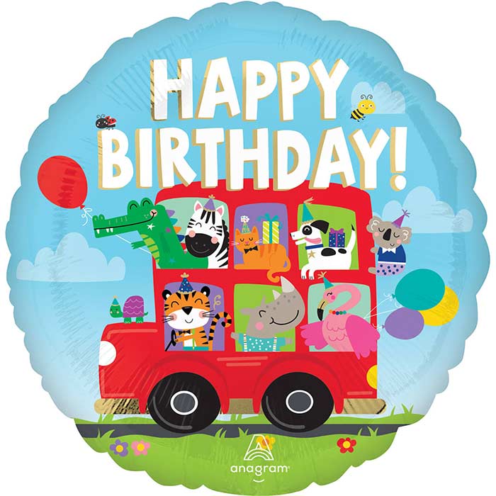 Animal Party Bus Happy Birthday Foil Balloon 18 Inches| Party Save Smile